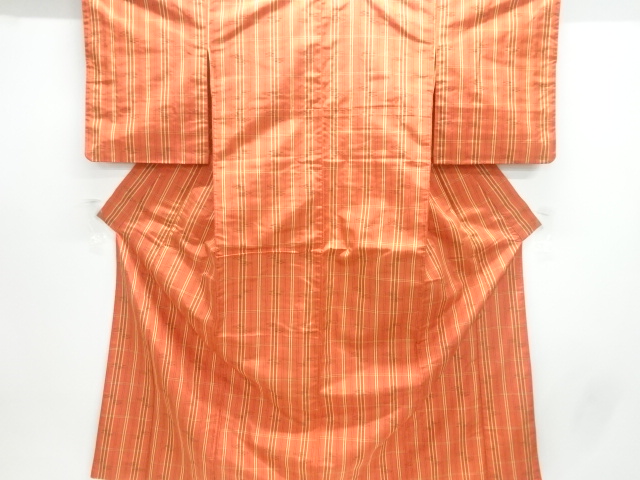 アンティーク　格子に燕絣柄織出し米沢紬着物